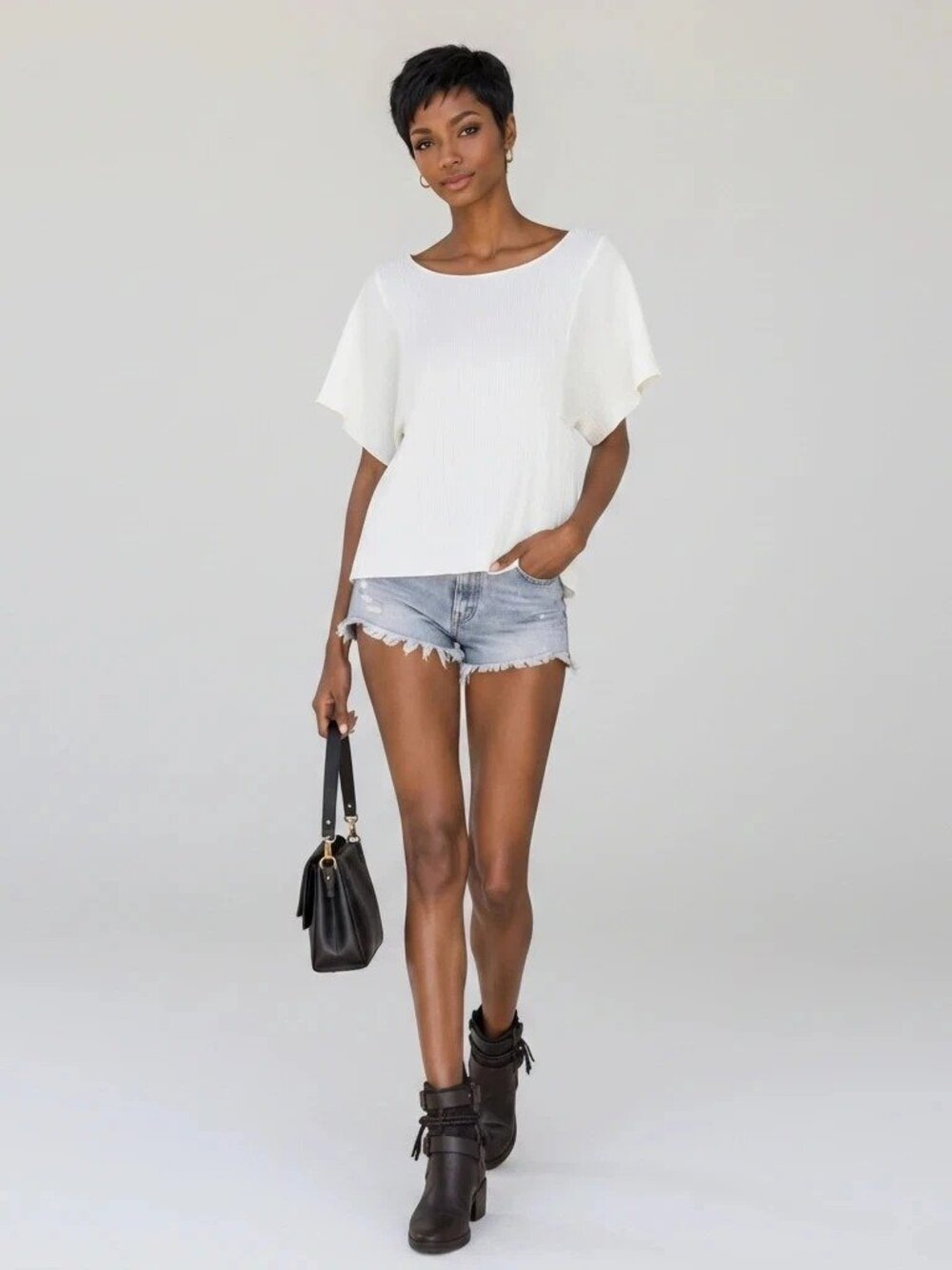 Madewell Pleated Short-Sleeved Top Blouse Cream Off White Sz S Small